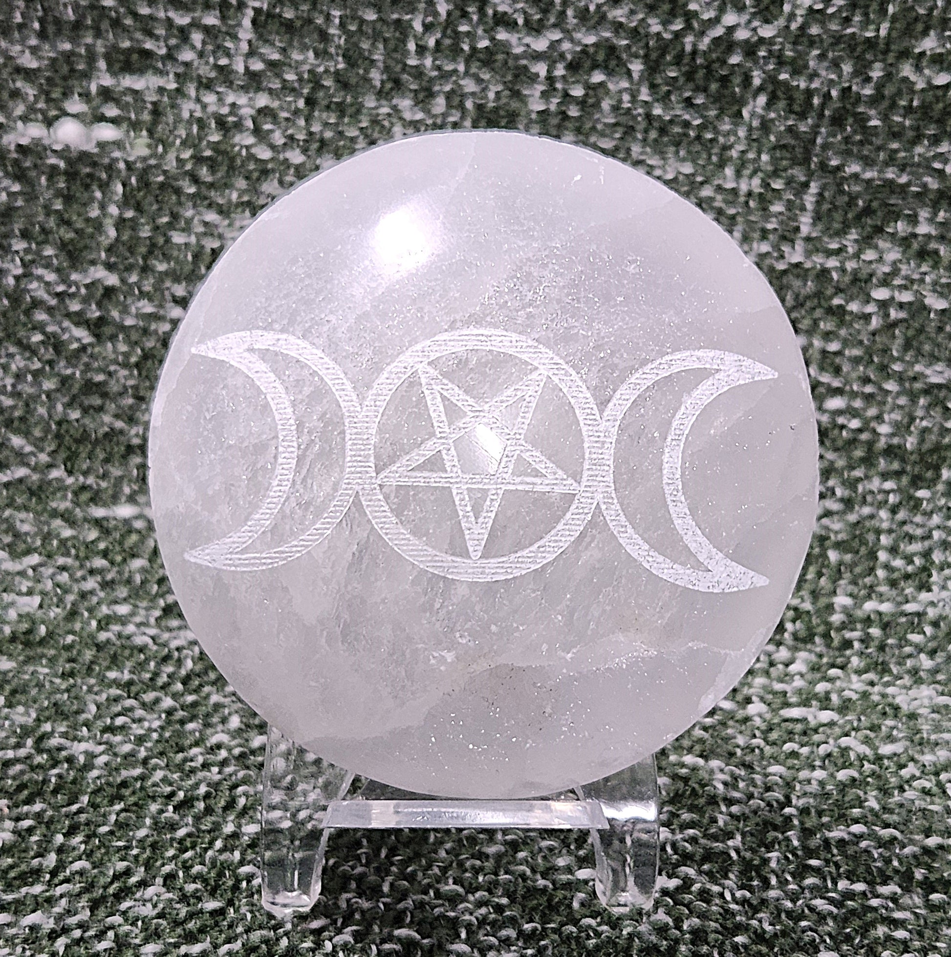 Selenite Palm Stone - Star & Moon