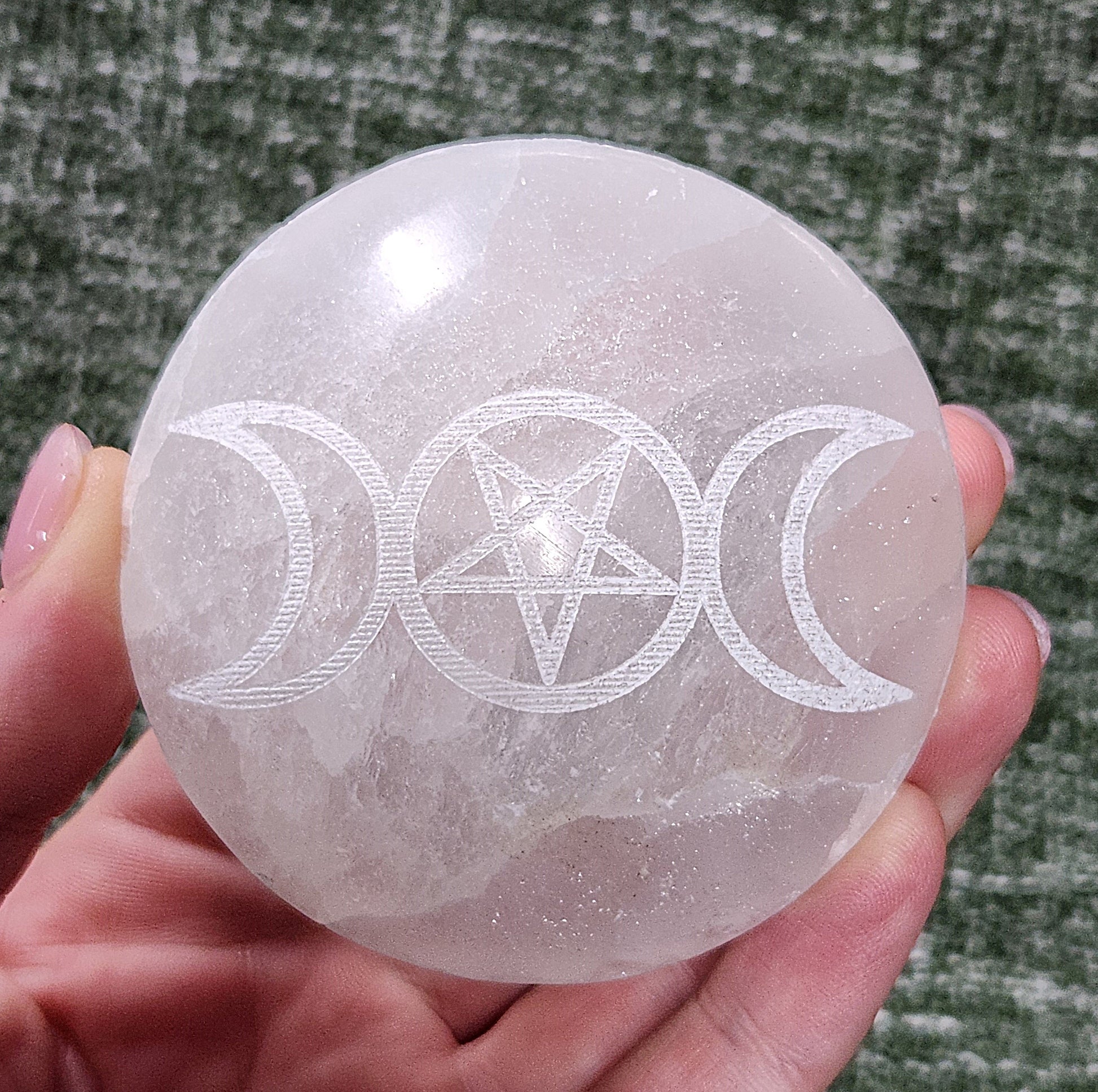 Selenite Palm Stone - Star & Moon