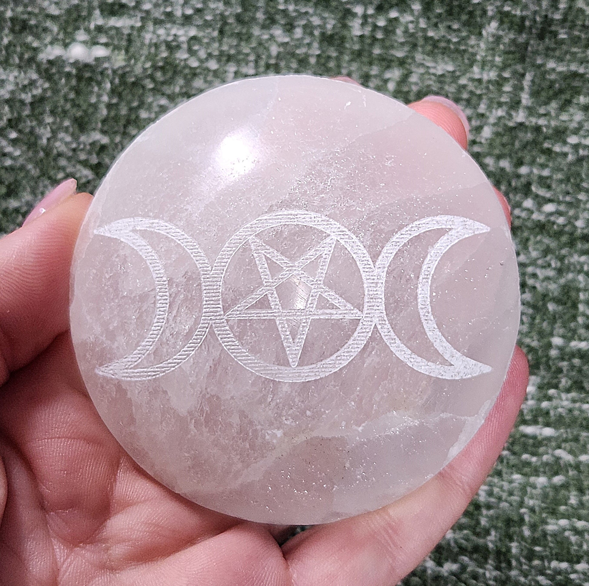 Selenite Palm Stone - Star & Moon