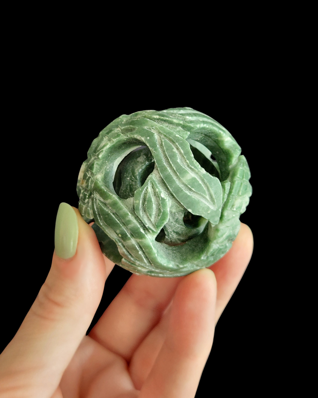 Carved Sphere - Green Jade