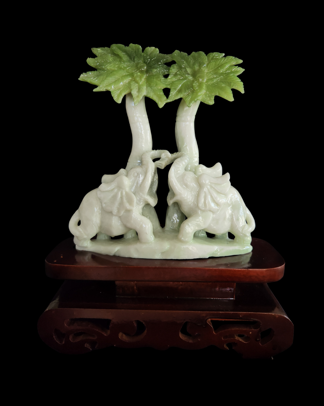 Elephant & Tree - Green and White Jade