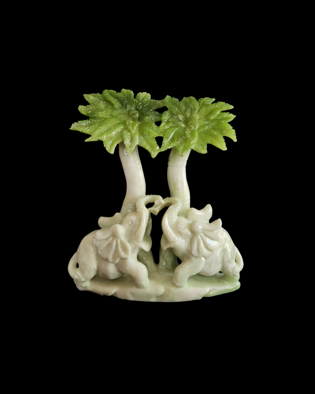 Elephant & Tree - Green and White Jade