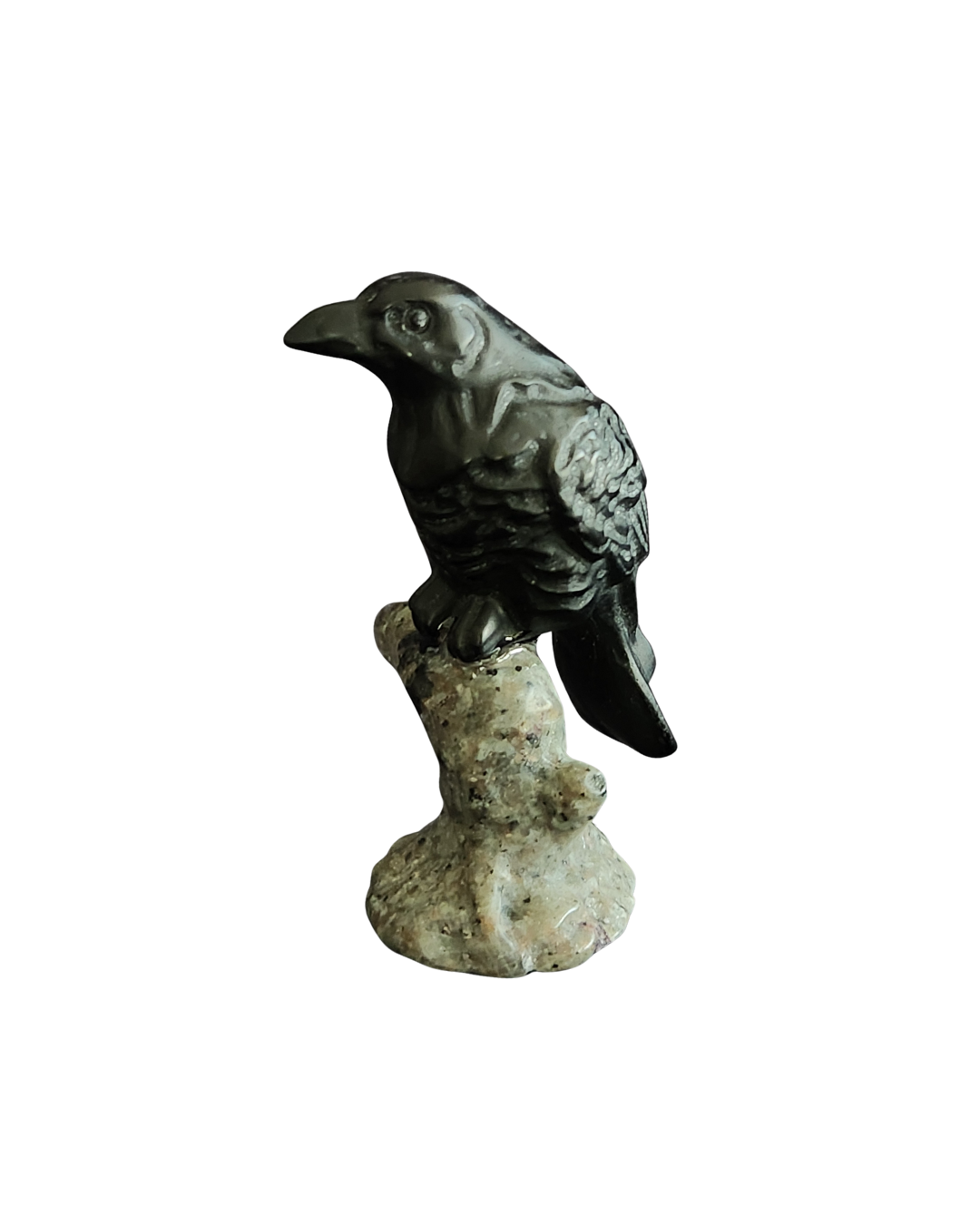 Crow in Tree - Black Obsidian & Fire Stone