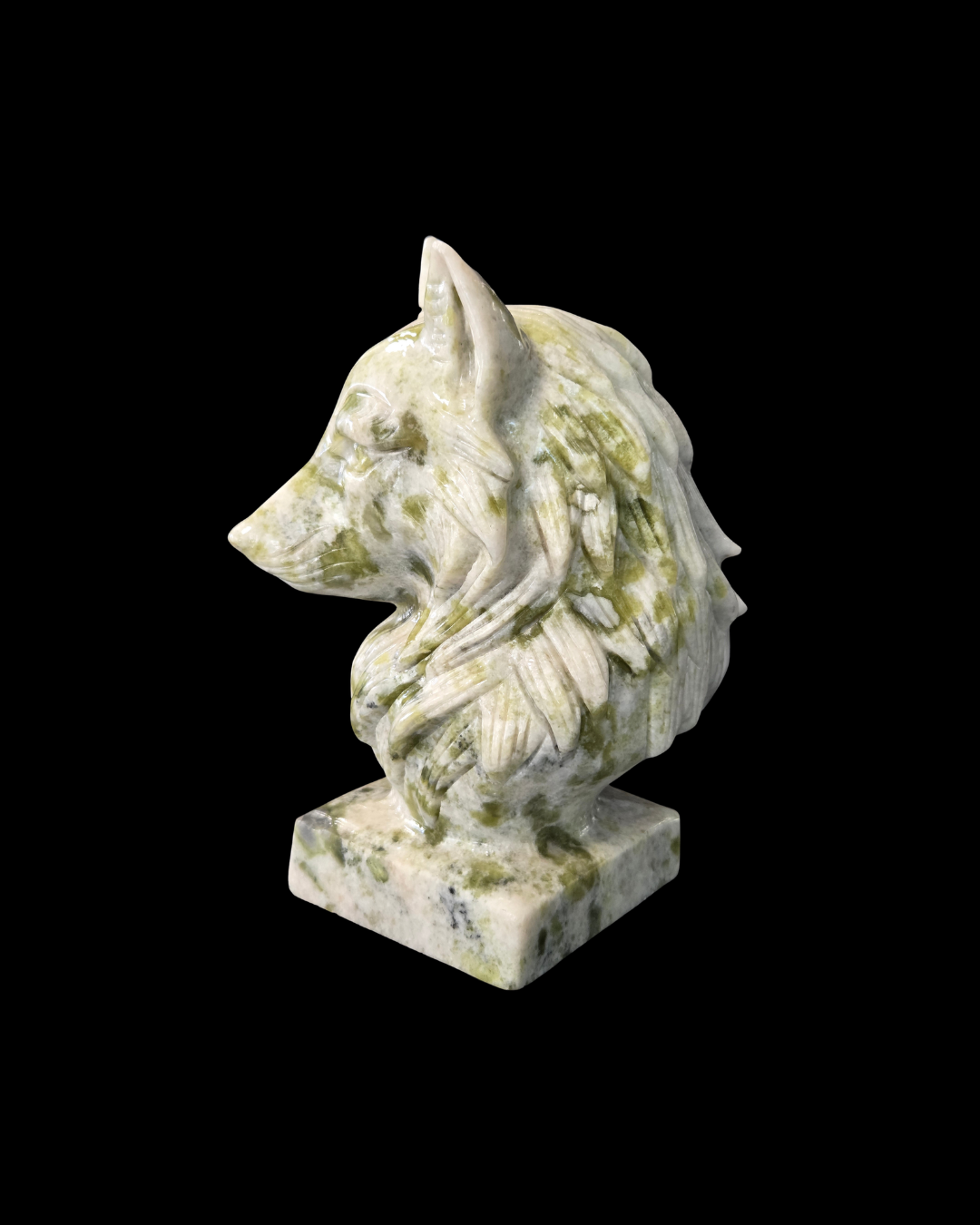 Wolf's Head - Green & White Jade