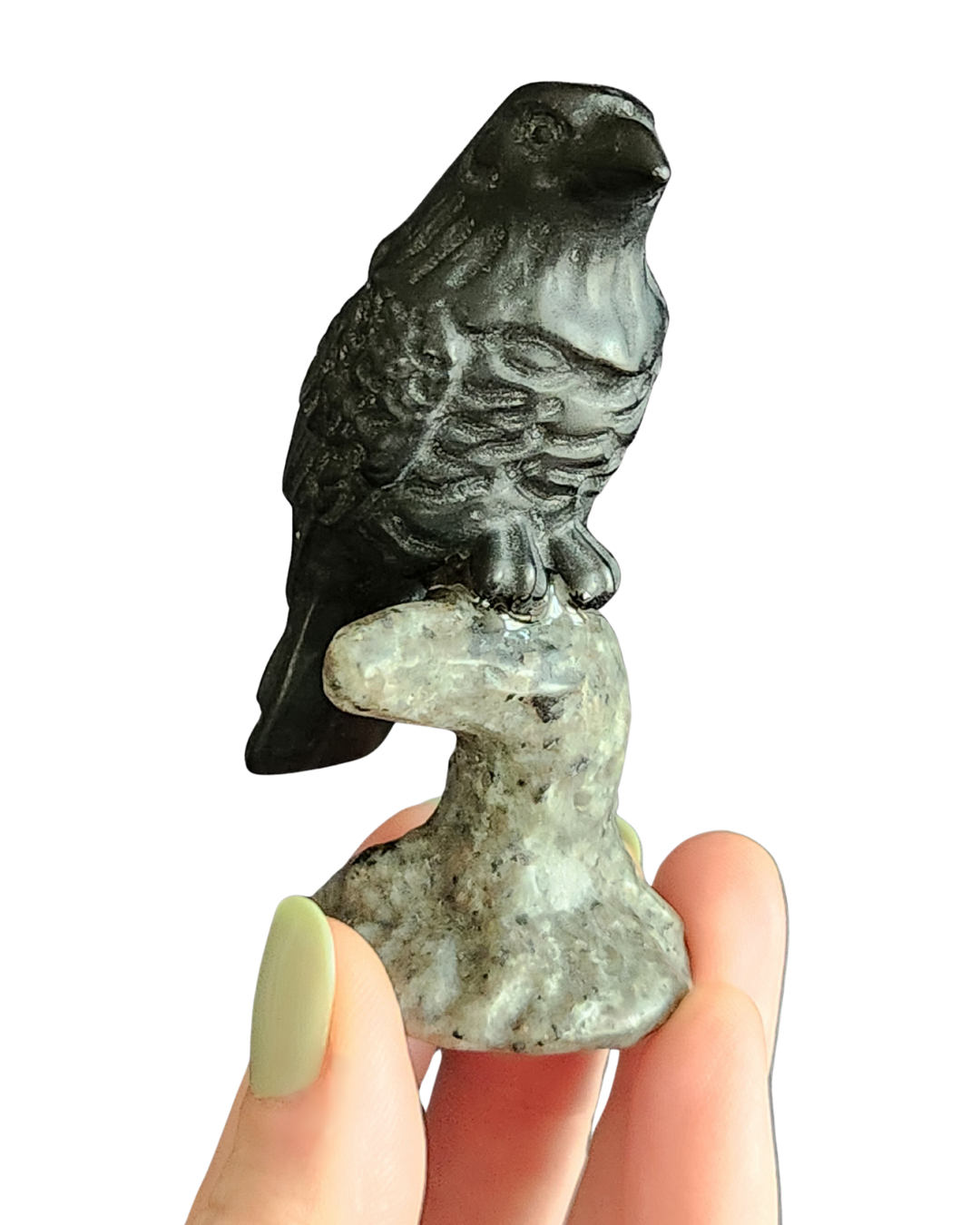 Crow in Tree - Black Obsidian & Fire Stone